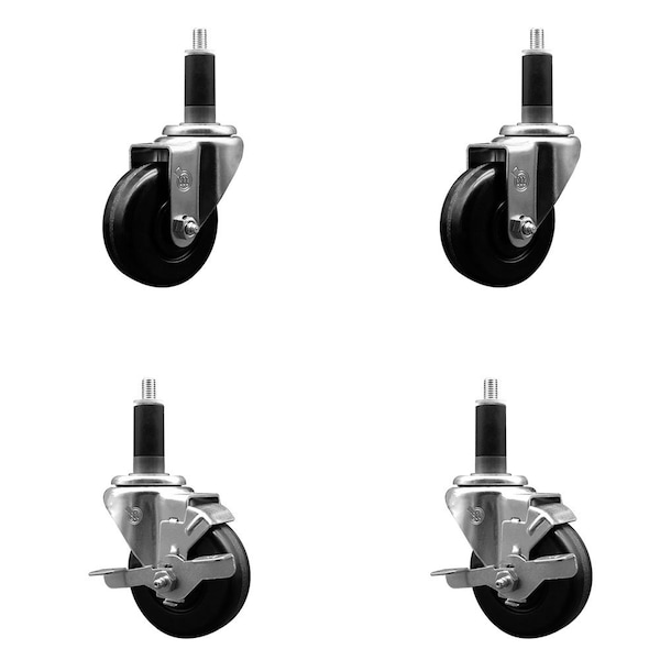 3-1/2'' Phenolic Wheel Swivel 1-1/8'' Expanding Stem Caster Set 2 Brakes, 4PK